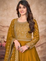 Mustard Art Silk Anarkali Salwar Kameez